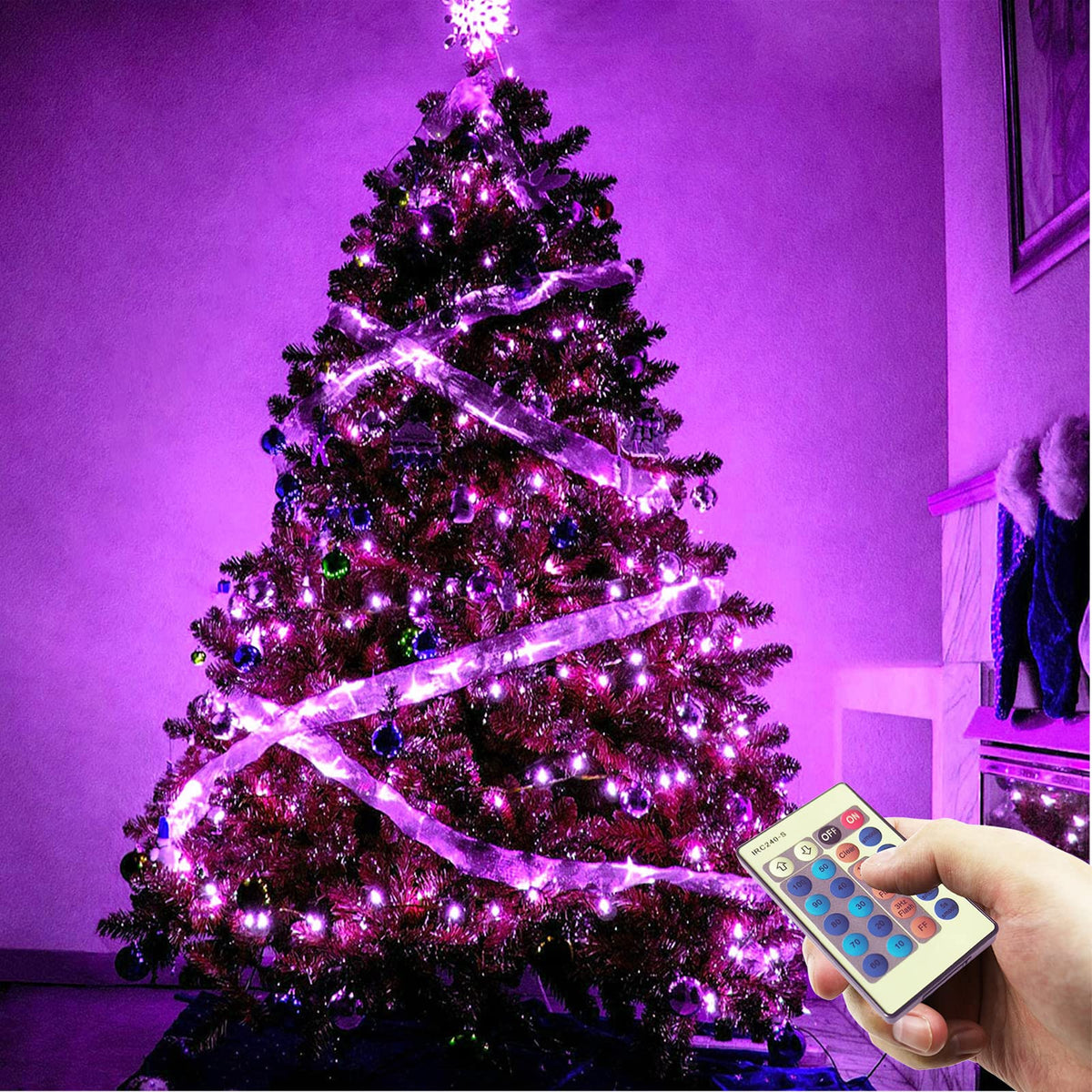 RUICHEN Dimmable Purple Fairy Lights Plug in, Waterproof Silver Wire 165 Ft 500 LED Starry String Lights with Remote for Christmas Halloween Party Bedroom Patio Garden