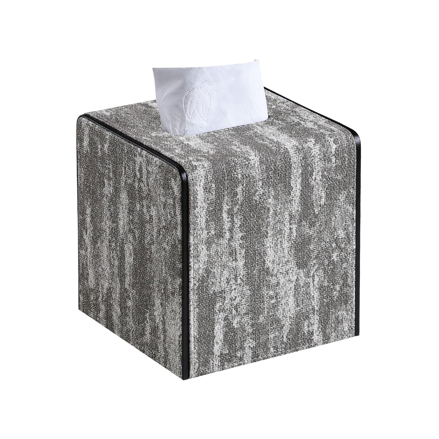 NICLNGSH Tissue Box Holder Square, Marble Pattern ‌PU Leather Cube Tissue Box Cover with Magnetic Closure for Toilet Tank Bedroom Living Room (Light Taupe)