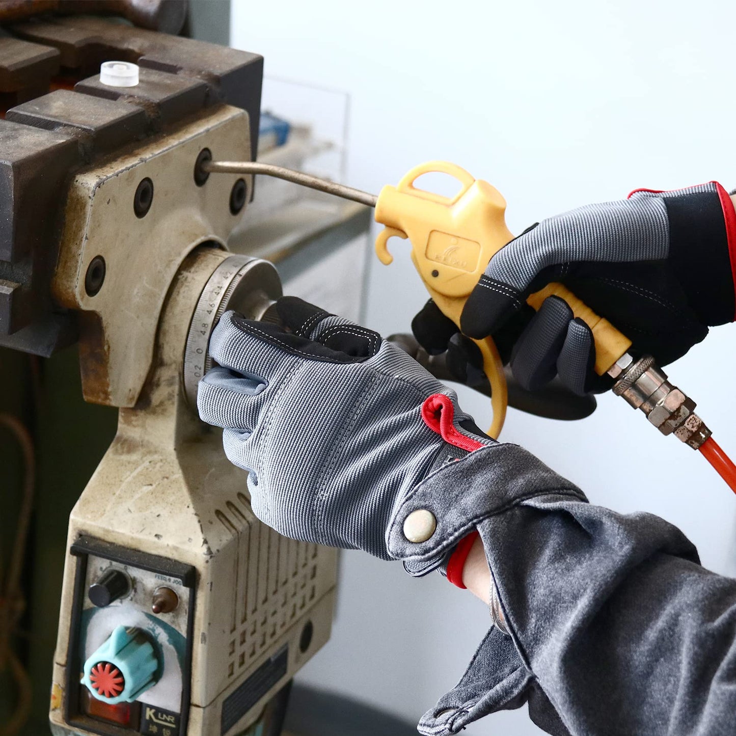 HANDLANDY Mens Work Gloves Touch screen, Synthetic Leather Utility Gloves, Flexible Breathable Fit- Padded Knuckles & Palm (Large)