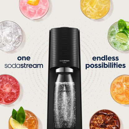 SodaStream TERRA Sparkling Water Maker, Easy To Use Carbonated Water Machine, 1L BPA-Free Bottle, 1 x Quick Connect CO2 Cylinder Makes 60L, Replace Single-Use Plastic, Mix with Pepsi Syrups, Black