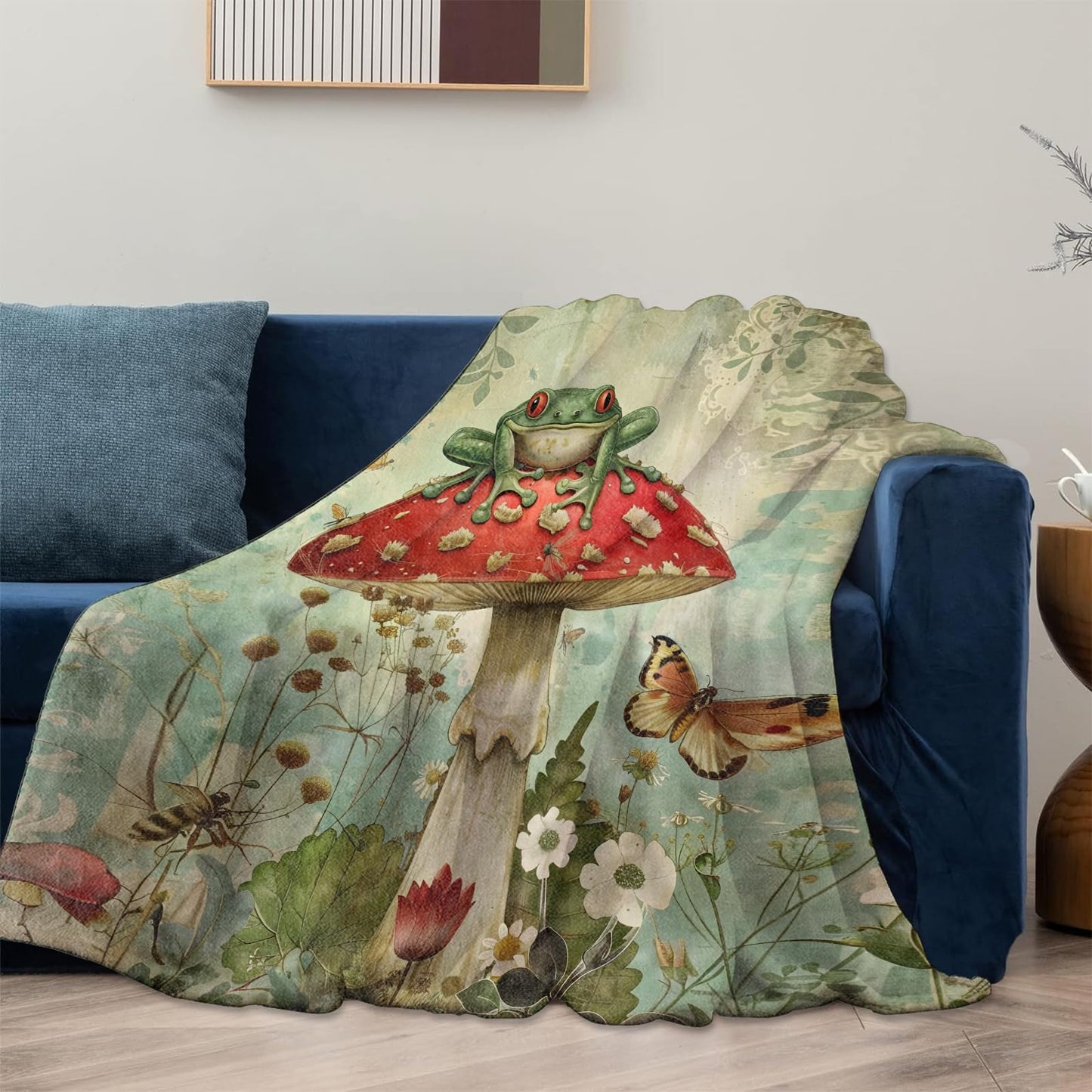 Forest Frog and Mushroom Theme Blanket Gifts for Women Girls, Soft Warm Lightweight Flannel Throw Blankets for Living Room Home Sofa Travel Decor 50" x 60"