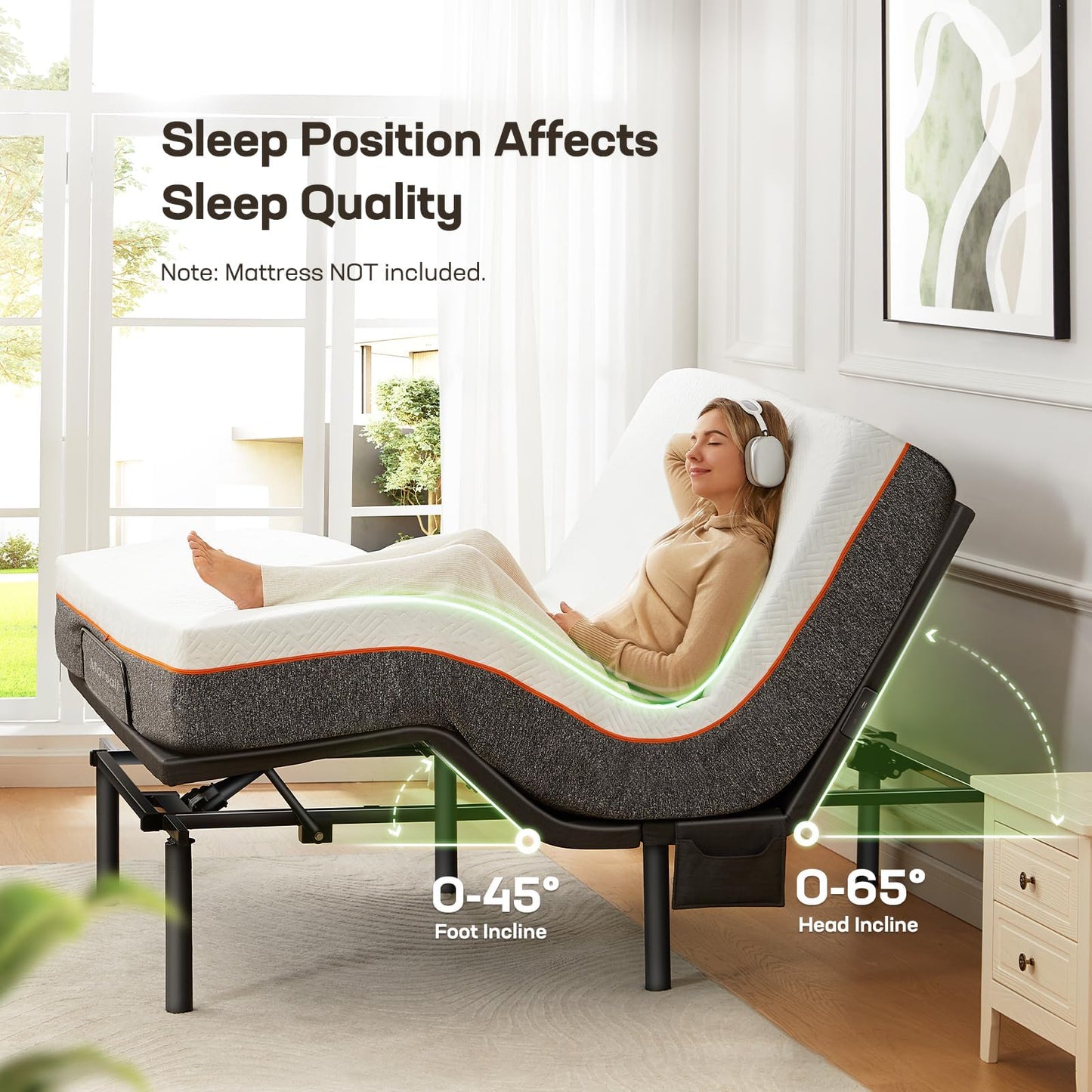 Marsail MS01 Queen Adjustable Bed Base Frame, 4 Ports USB A&C Adjustable Bed Base with Under-Bed Nightlight, 3 Minutes Fast Assembly, Wireless Remote Control Adjustable Bed