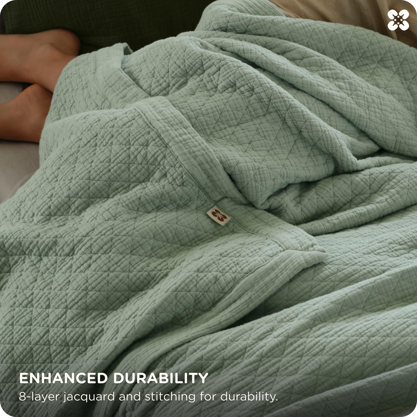Bedsure 100% Cotton Muslin Blanket 8-Layer Queen, Breathable & Substantial Oeko TEX Gauze Bedding, PureWoven All-Season Moisture-Wicking Comfort, Softens After Wash, Sage Green, 90"x90"