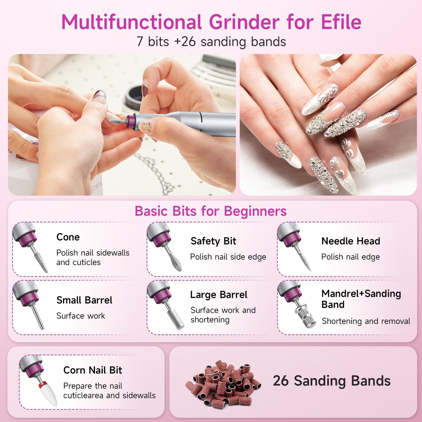 Electric Nail Drill Professional, Portable Nail File for Acrylic Gel Nails, Cordless Rechargeable Ultra Power Nail Drill Kit 40000RPM, HMC320 Salon-Grade Efile Nail Machine (Dark Grey)