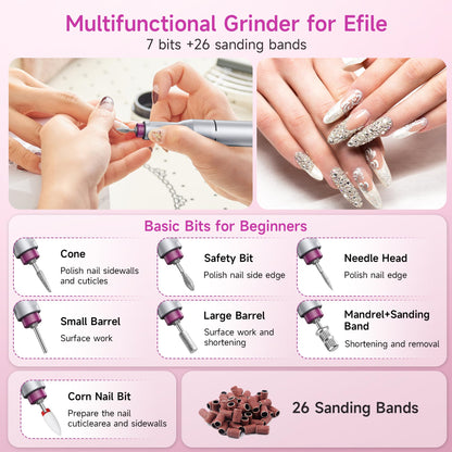 Electric Nail Drill Professional, Portable Nail File for Acrylic Gel Nails, Cordless Rechargeable Ultra Power Nail Drill Kit 40000RPM, HMC320 Salon-Grade Efile Nail Machine (Dark Grey)