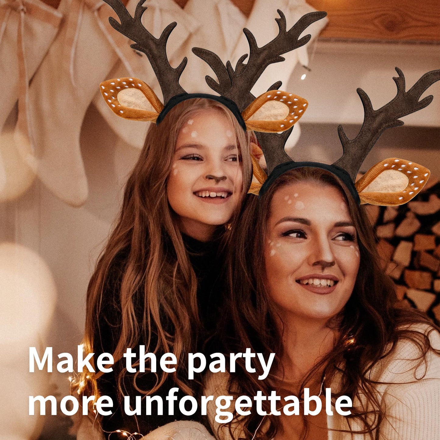 woxafo Deer Antlers Headband, Deer Costume for Women Adults, Cute Reindeer Horns Ears Costume Accessories for Halloween Christmas Cosplay Supplies