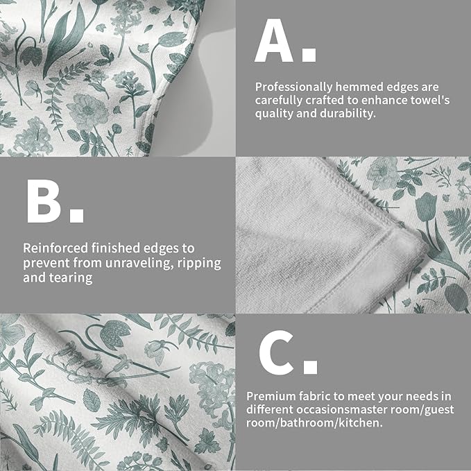 Spring Floral Hand Towels for Bathroom Set of 2 Aqua White Flower Leaves