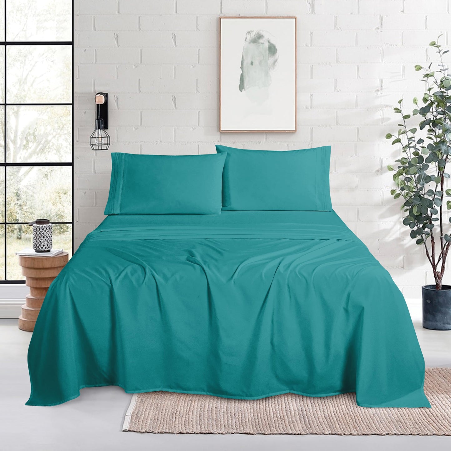 Mocassi Full Size 4-Piece Bed Sheet Set - 1800 Premium Hotel Quality Microfiber 18-24 Inches Extra Deep Pocket Fitted Sheet- Luxury Soft, Breathable, Wrinkle, and Fade Resistant, Teal