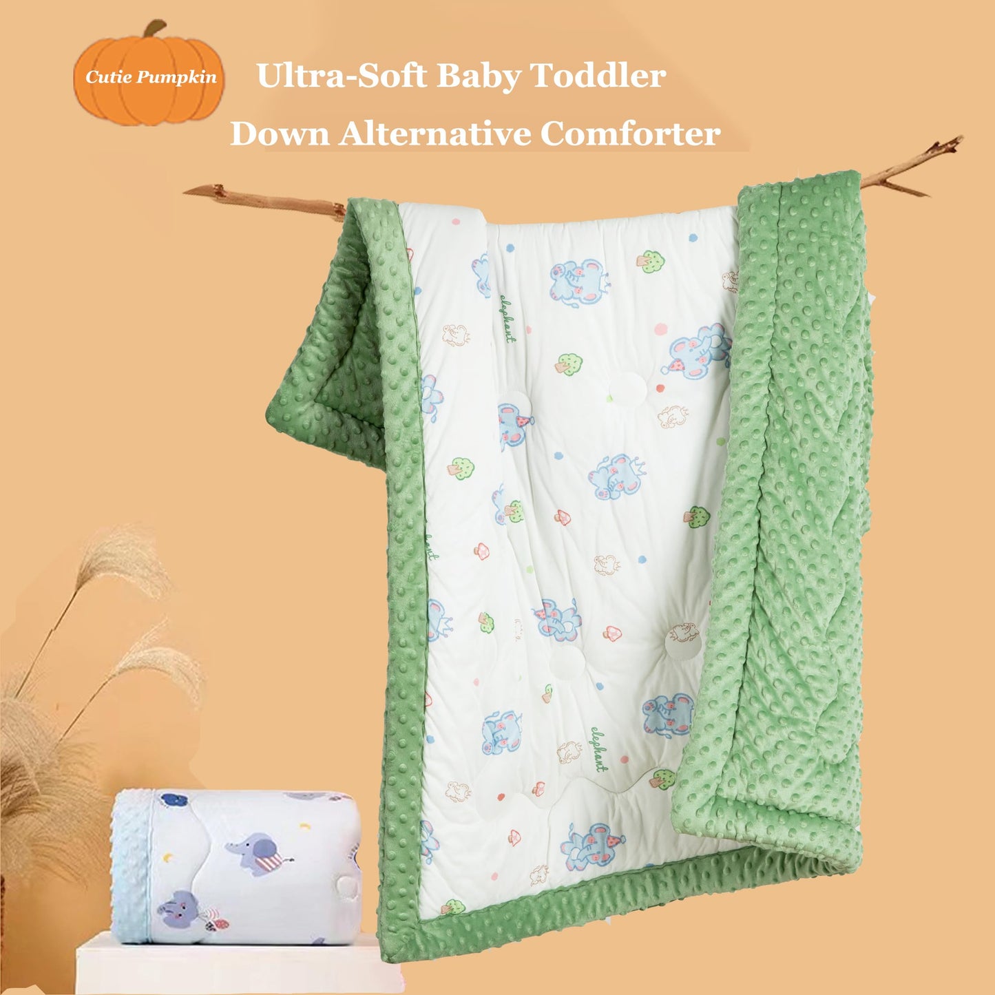 cutie pumpkin Toddler Comforter 47x59 Inch, Lightweight Down Alternative Quilted Blanket for Crib & Toddler Bed, Soft Minky Dots Baby Quilt, Machine Washable Year-Round Bedding