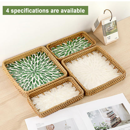 GUSHBIN Decorative Key Basket for Entryway Small Handwoven Rattan Tray Rectangular Key Holder Tray Wicker Basket Organizer for Keys Remote Control Jewelry, White