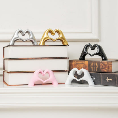 Small Heart Hands Sculpture Decor for Living Room Bedroom Bookshelf Coffe Table and Office Display, Love Finger Statue Modern Aesthetic Home Decor, Unique Gift for Wedding Christmas Birthday (Gold)