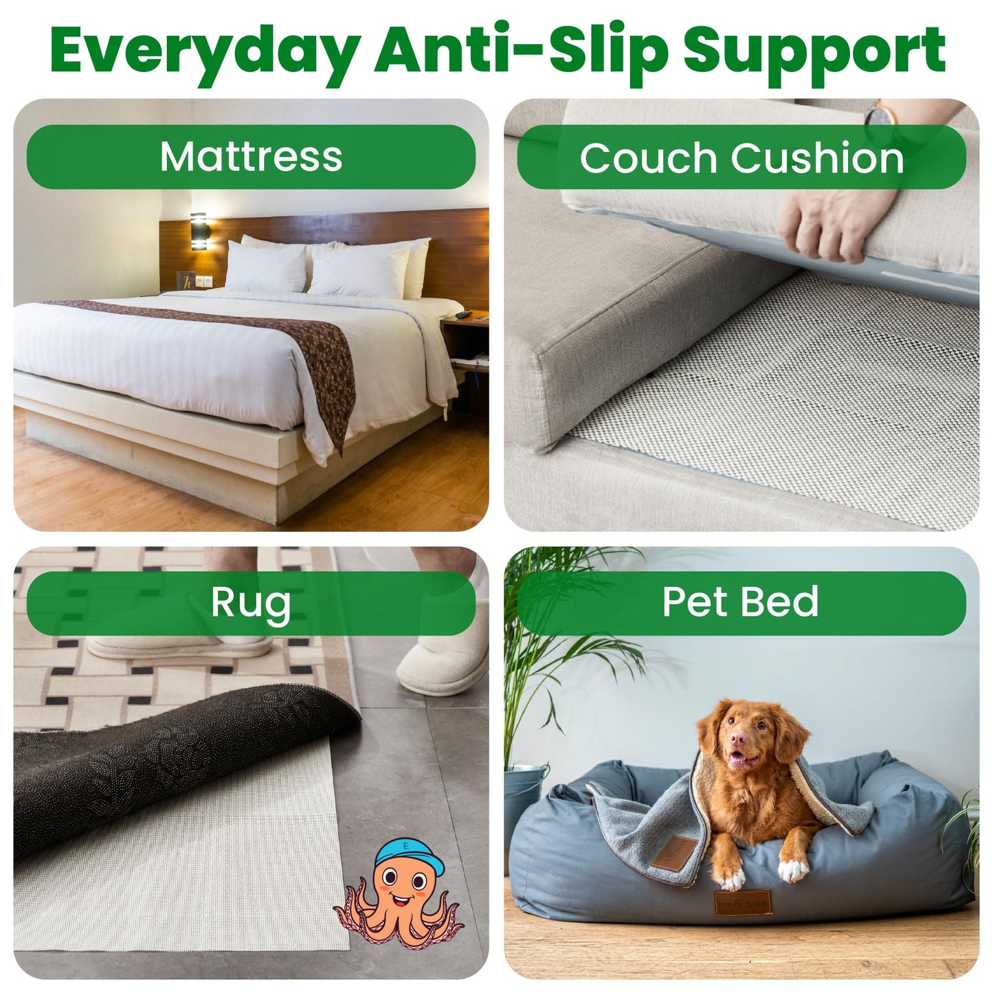 ECOHomes Non Slip Mattress Gripper Pad Stop Mattress, Keep Topper from Sliding - Anti Slip Grip Pads Holder Stop Couch Cushion, Sofa Cushions, Patio & Furniture to Prevent Sliding (Queen)