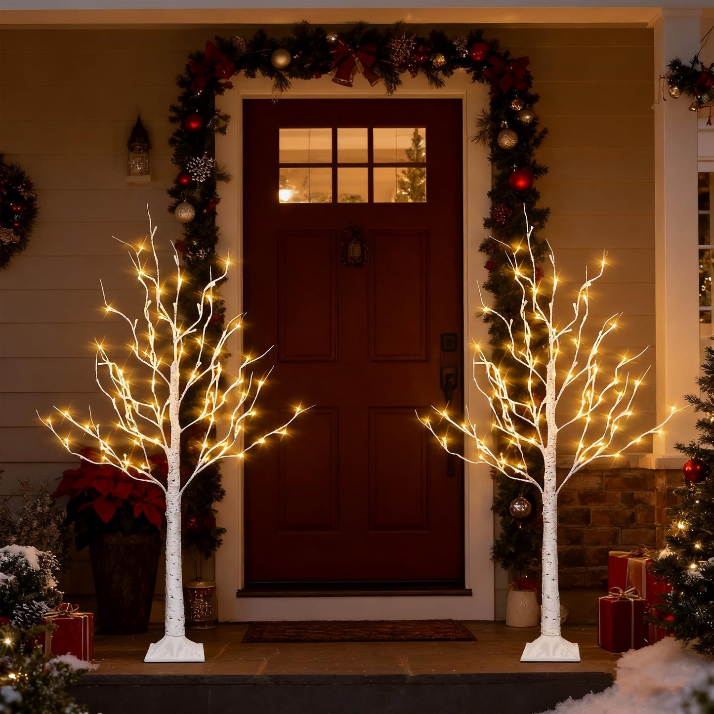 Dazzle Bright 2 Pack Lighted Birch Tree, 4 FT Total 96 LED Pre-lit Artificial Christmas Tree with Timer, Christmas Decorations Indoor Outdoor for Home Garden Party Thanksgiving Decor, Warm White