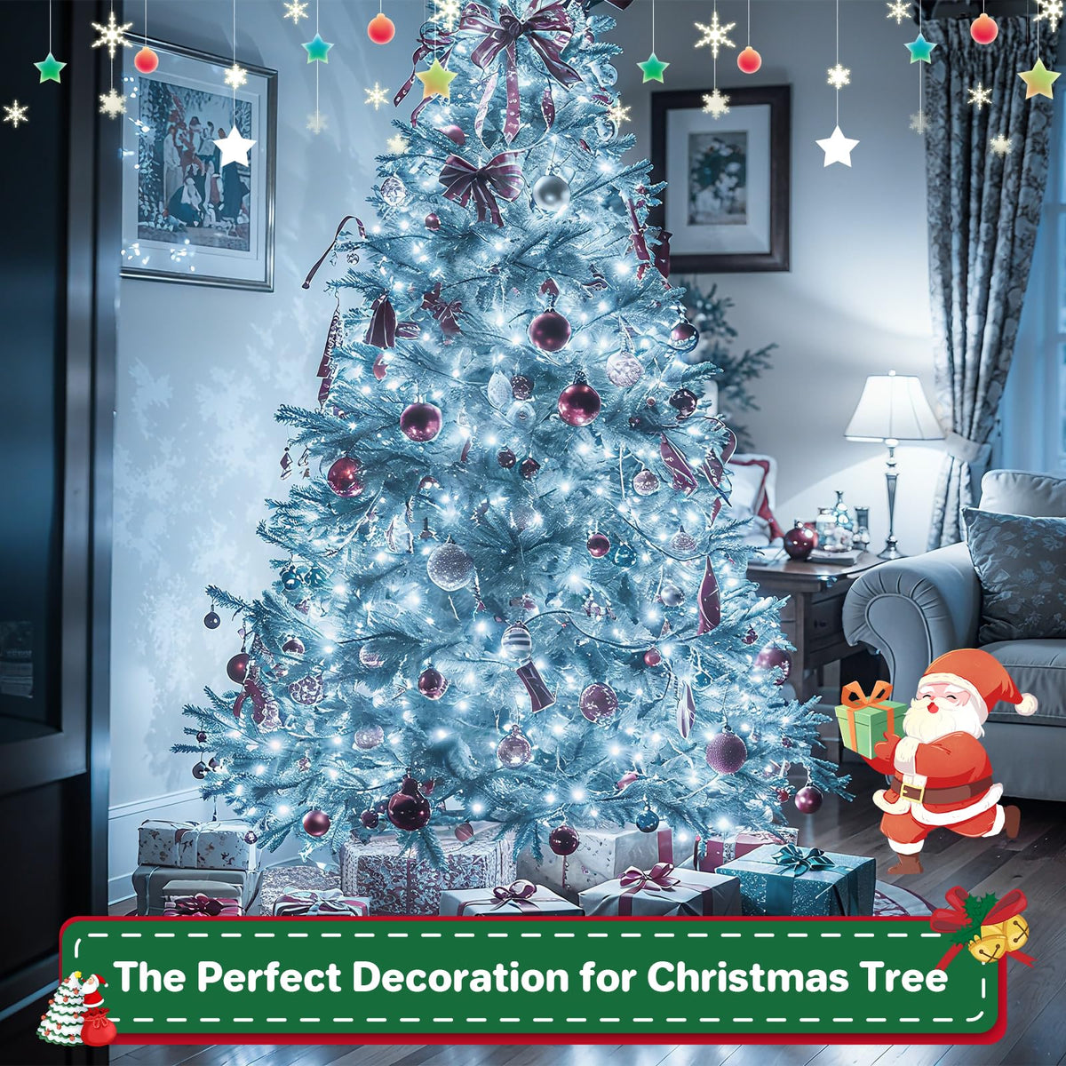 Christmas Cluster Lights Plug-in -52FT 800 LED Firecrackers String Lights,8 Modes Timer Waterproof Twinkle Fairy Lights for Christmas Tree Garland Party (Cool White)