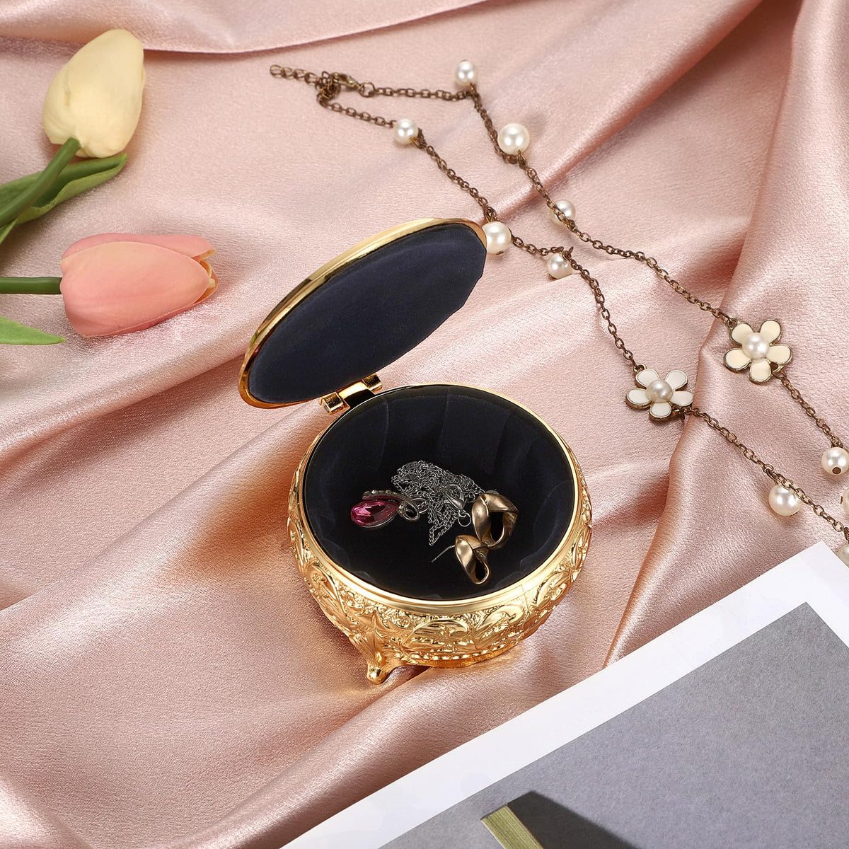 Hipiwe Vintage Metal Jewelry Box Different Shape- Small Antique Ring Earrings Necklace Storage Organizer Case Metal Treasure Chest Trinket Keepsake Gift Box