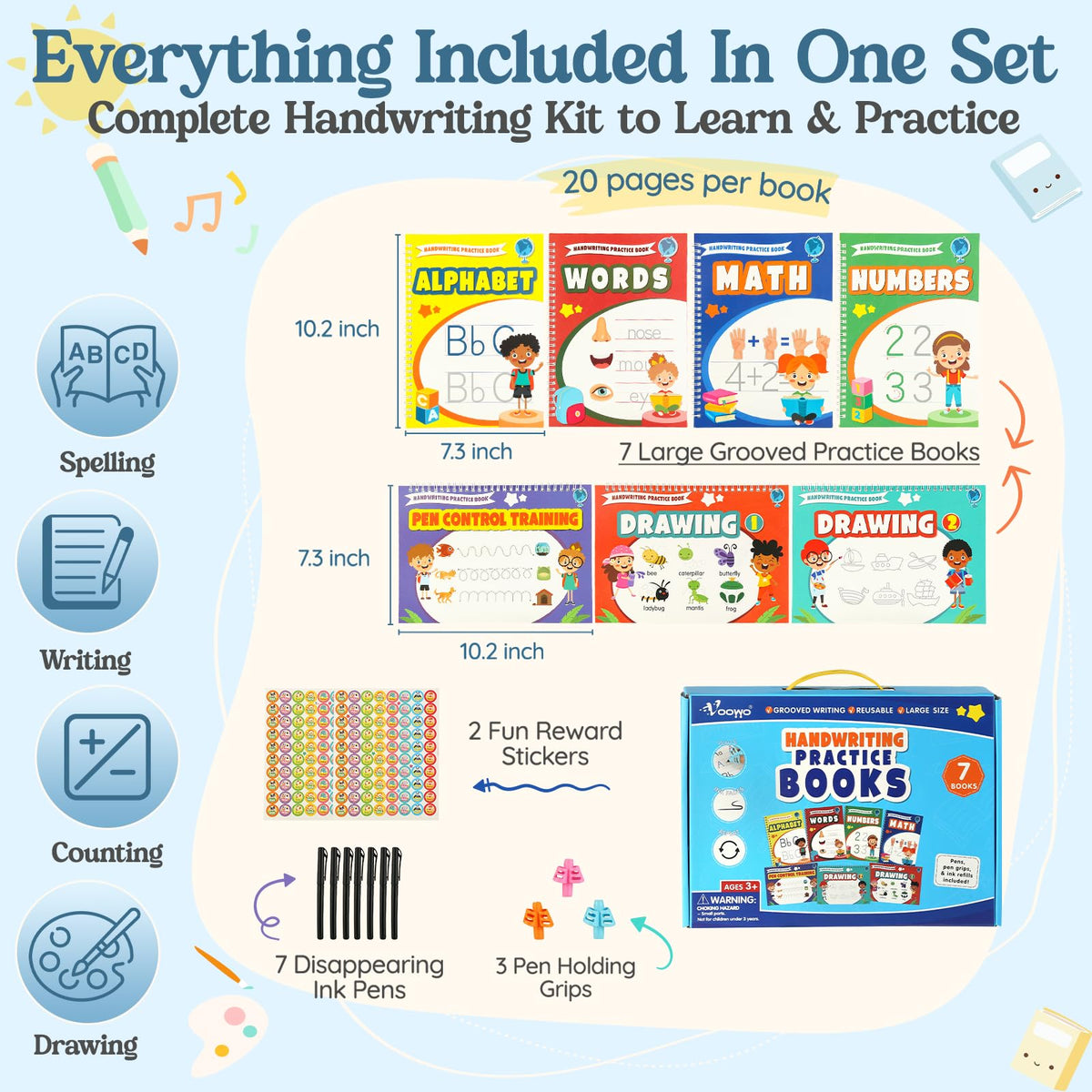 VOOWO Grooved Handwriting Practice for Kids, Larger & Deeper Magic Grooved Writing Practice for Kids Age 3-5, Reusable Letter Tracing Books, Preschool Learning Activities, Gift for Kids Boys and Girls