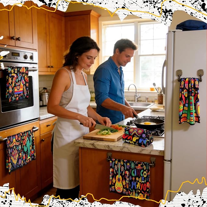 Breling Set of 6 Mexican Kitchen Towels Floral Dish Towel Cinco De Mayo