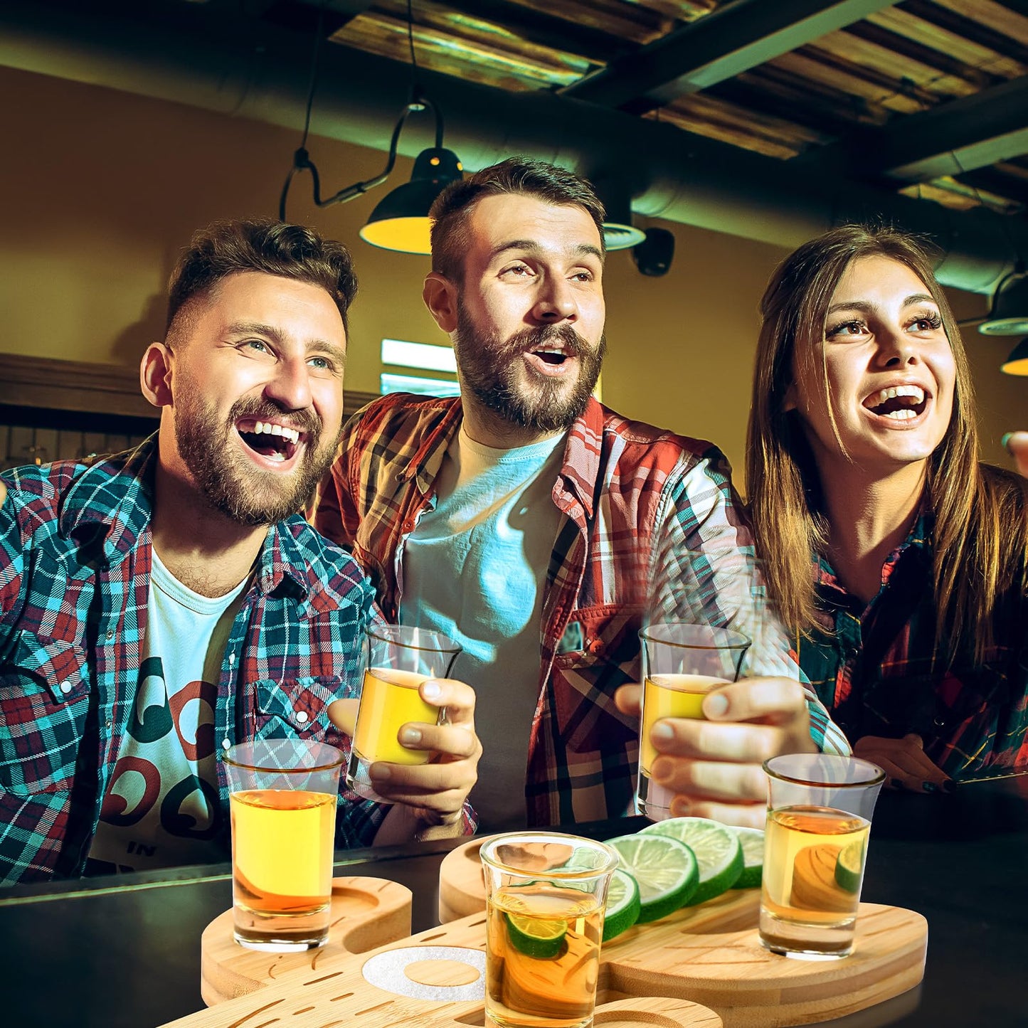 Funnymoom Mexican Tequila Shot Board with Glasses Set Fiesta Wooden Serving Tray with 6 Shot Glasses and Salt Lemon Rim Mexican Tequila Gifts for Cinco De Mayo Holiday Liquor Party(Cactus)