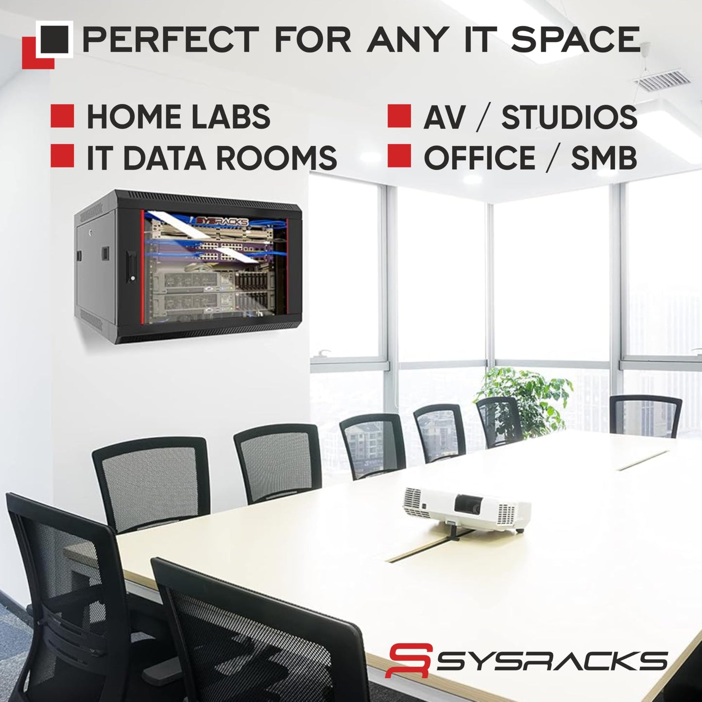 Sysracks 6U Wall Mount Server Rack Cabinet, 19” Network Enclosure, 24” Deep, Locking Glass Door, Custom-Ready IT Rack