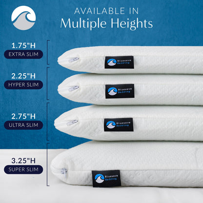 Bluewave Bedding Extra Thin Gel Memory Foam Pillow for Abdominal and Back Sleepers - Thin, Flat Design for Cervical Neck Alignment and Deeper Sleep (1.75 inches Height, Standard Size)