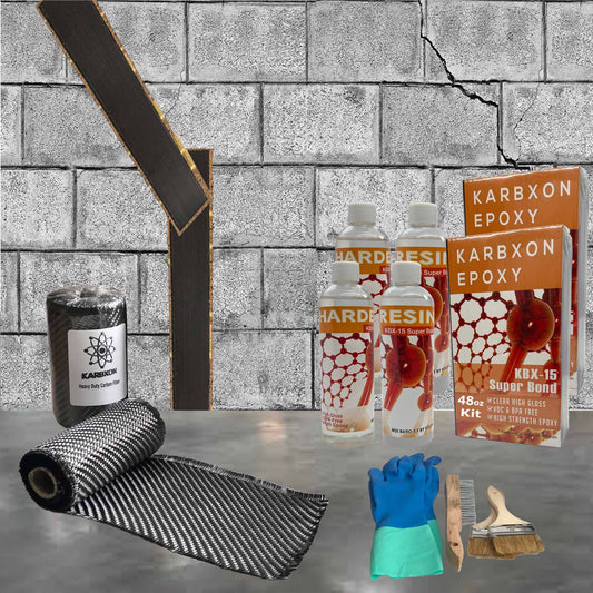 KARBXON - 50 ft x 4 in - Carbon Fiber-Basement Wall Crack Repair Kit - Carbon Fiber Foundation Wall Repair - Easy to Use Includes Instructions & Epoxy