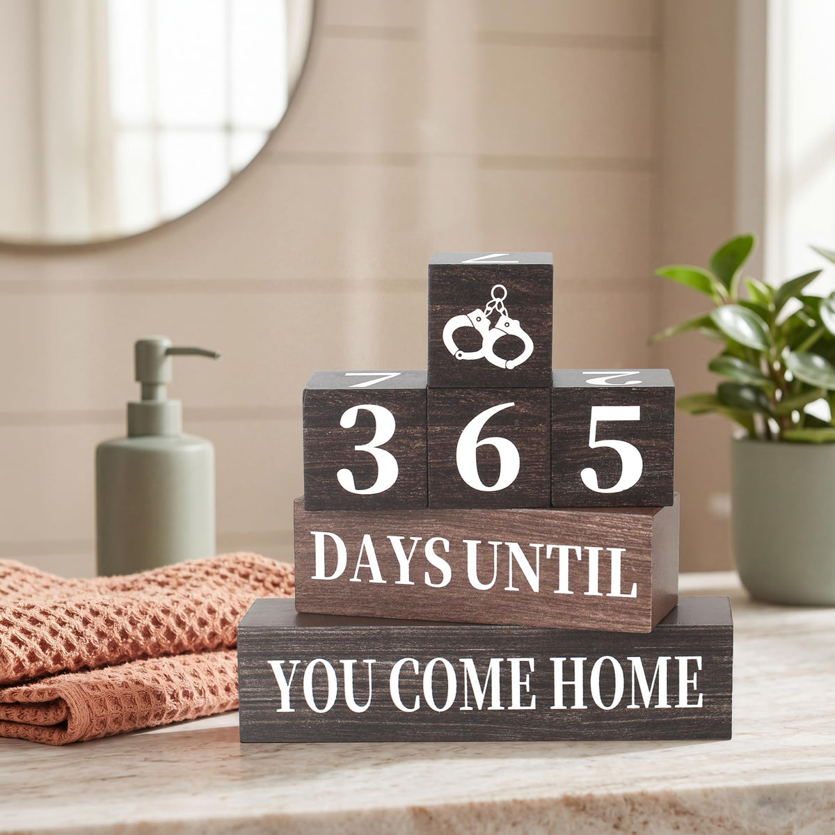 6 Pcs 365 Days Come Home Countdown Wooden Table Decor, Welcome Home Rustic Table Centerpiece Decorations for Home Office Shelf