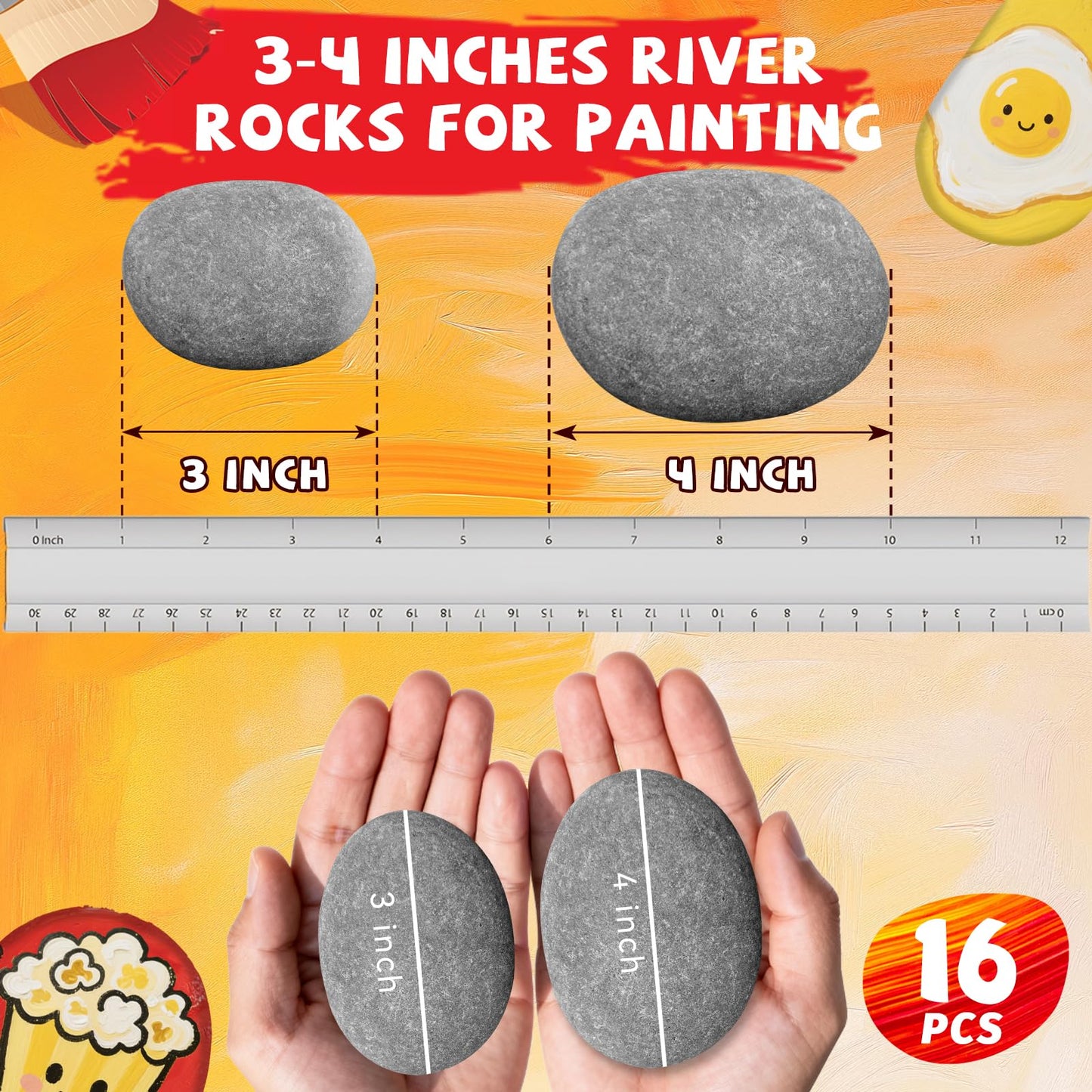 Reeplan 16PCS Rocks for Painting, 3-4 Inches Natural Smooth River Rocks for Painting, Flat Stones for Crafts and Decorations, Kindness Stones for DIY Arts(16)
