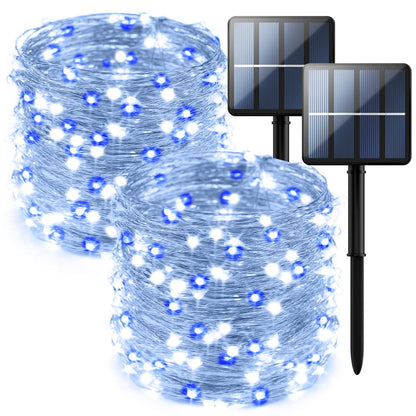 Selarlyt 2-Pack 200 LED Solar Fairy Lights Outdoor, Upgraded Oversize Lamp Beads & Super Bright Solar String Lights Outoor, 8 Modes Solar Lights for Garden Patio Decorations（Blue&White）