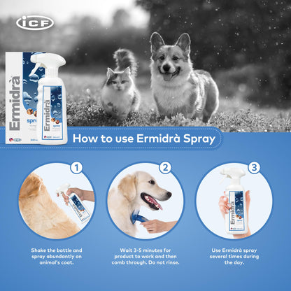 ICF Ermidrà® Spray Waterless Dry Shampoo Moisturising Wash for Dogs & Cats Itchy Dry Smelly or Allergy Prone Sensitive Skin 300 ml