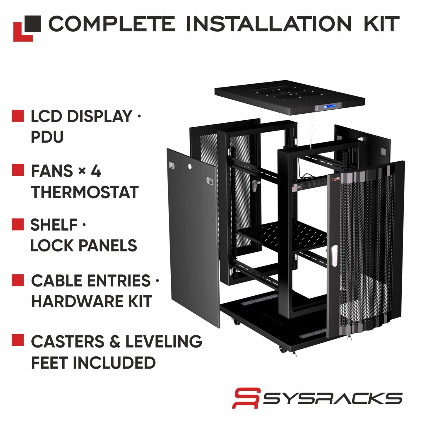 Sysracks 22U Server Rack Cabinet, 32" Deep, 19-Inch EIA-310
