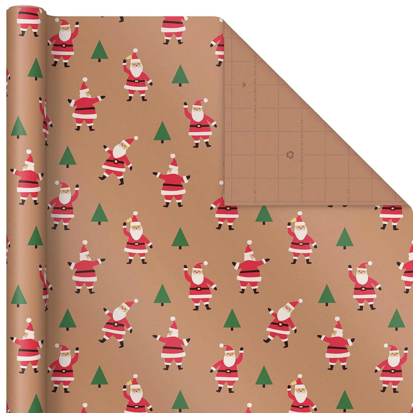 Hallmark Christmas Wrapping Paper Rolls, Brown Kraft Holiday Gift Wrap (Pack of 3: 90 sq. ft. ttl) Kraft with Santas, Trees, Stripes