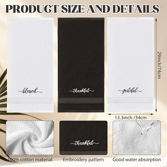 Peryiter 3 Pcs Farmhouse Bathroom Decor Hand Towels 14x29 Inch Cotton Bath