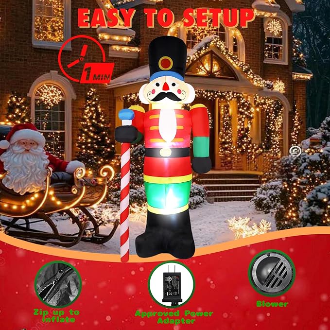 8 FT Giant Christmas Inflatables Nutcracker Outdoor Decorations, Nutcracker Soldier Inflatable with Led Lights Xmas Blow up Yard Decorations for Square Lawn Garden Patio Holiday Party Decor
