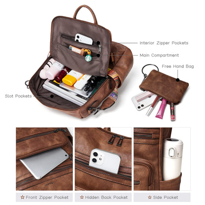 Shrrie Backpack Purse for Women Leather Backpack Fashion Designer Convertible Shoulder Bag