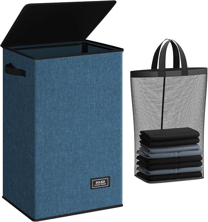 SOLEDI Laundry Hamper with Lid 90L Large & Tall Collapsible Laundry Basket