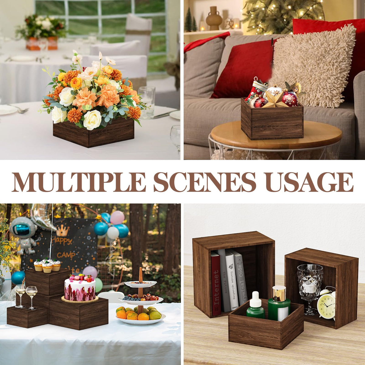 VANITURE 8 PCS Wooden Buffet Risers, Rustic Wood Cake Stands, Food Risers for Buffet & Dessert Table Display, Nesting Wooden Crates for Catering, Wedding, Party, Home Decor