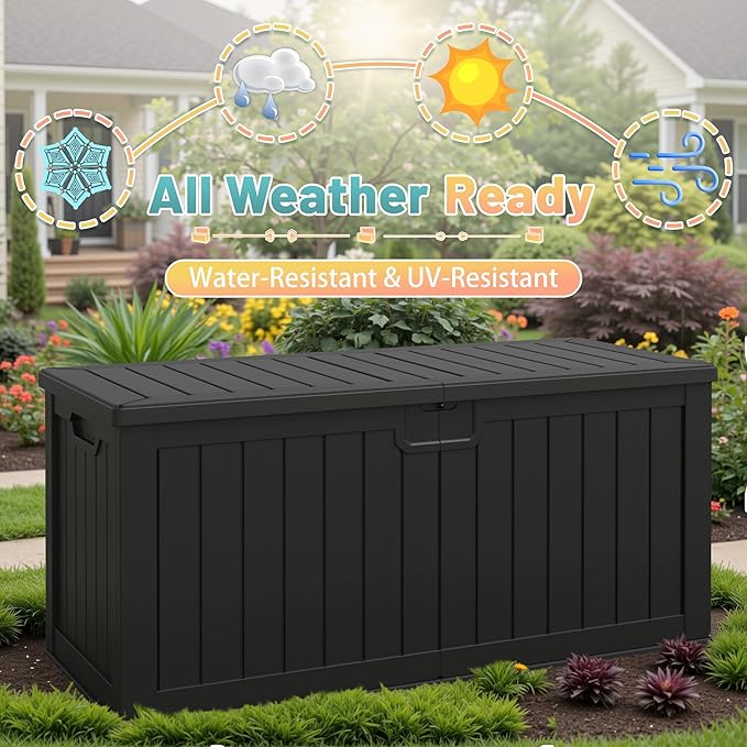 Patiowell 240 Gallon Large Outdoor Storage Box, Waterproof Deck Box with Fixed Divider, Lockable and Durable Patio Storage Solution for Patio Furniture and Garden Tools (Black)