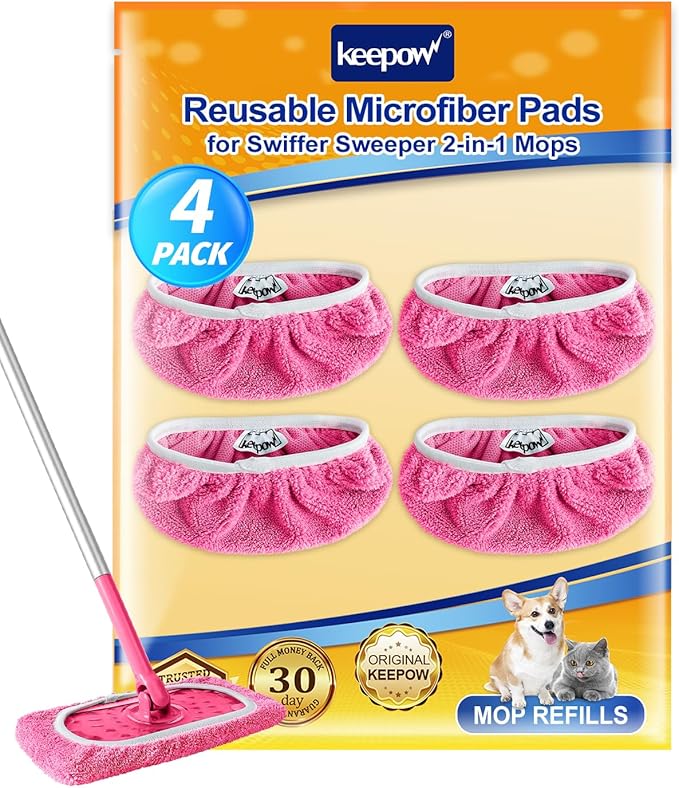 KEEPOW 4 Pack Reusable Mop Pads Compatible