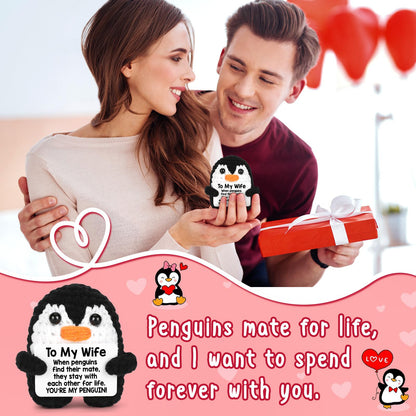 Valentines Day Gifts for Her Wife from Husband Birthday, To My Wife Handmade Crochet Emotional Mini Funny Penguin, Romantic Wedding Anniversary Valentine Gifts for Women Her, Small Love Sign Decor