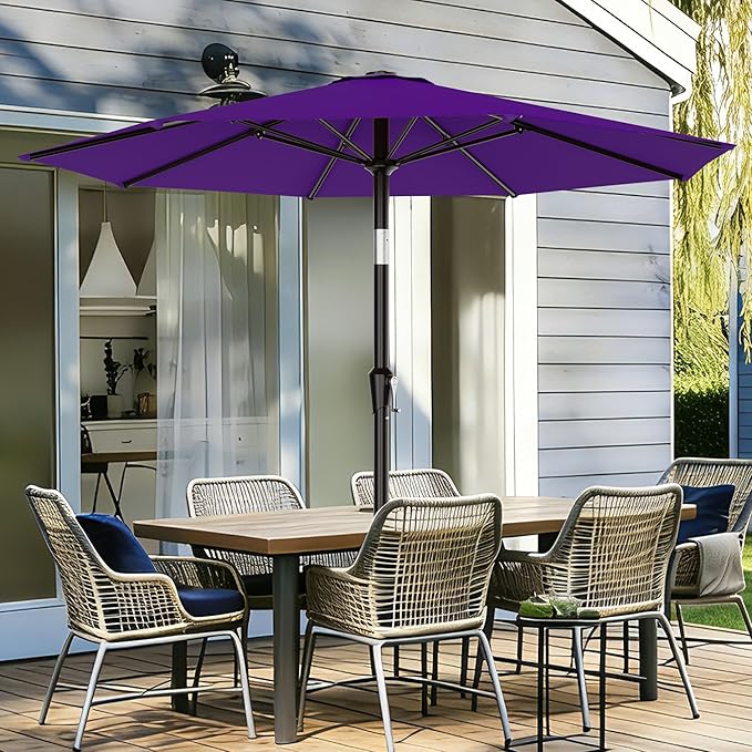 AreShark 9 FT Patio Umbrella for Outdoor, Outdoor Table Umbrella with Push Button Tilt and Crank, Outdoor Patio Umbrellas with 8 Sturdy Ribs for Market, Garden, Pool (Dark Purple)