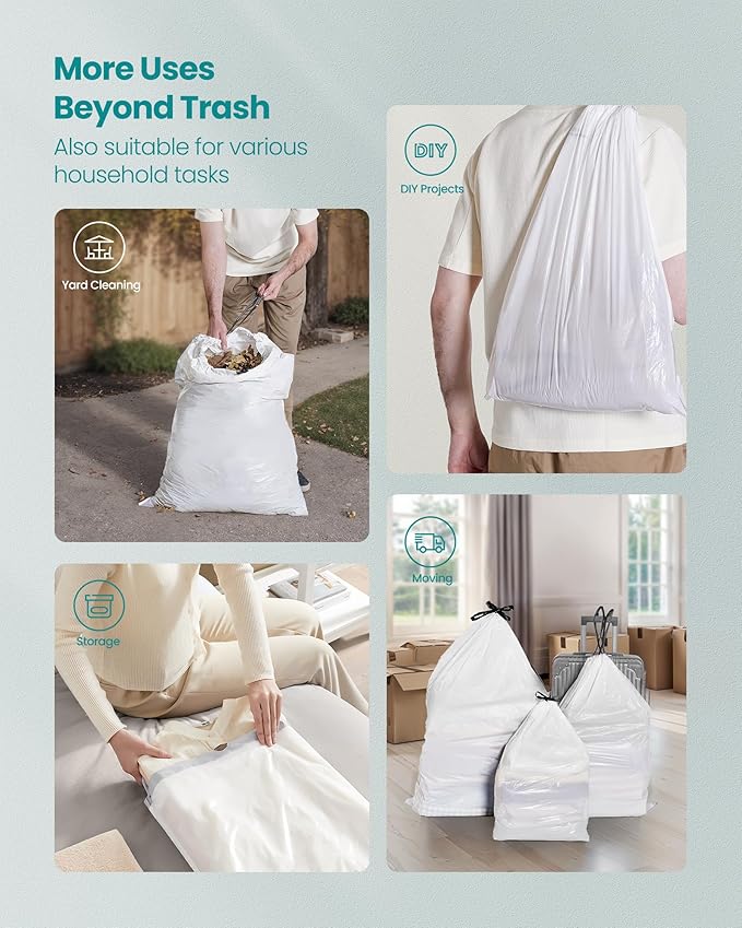 SONGMICS Trash Bags for 5.3 Gallon Trash Cans, Drawstring Kitchen Garbage Bags
