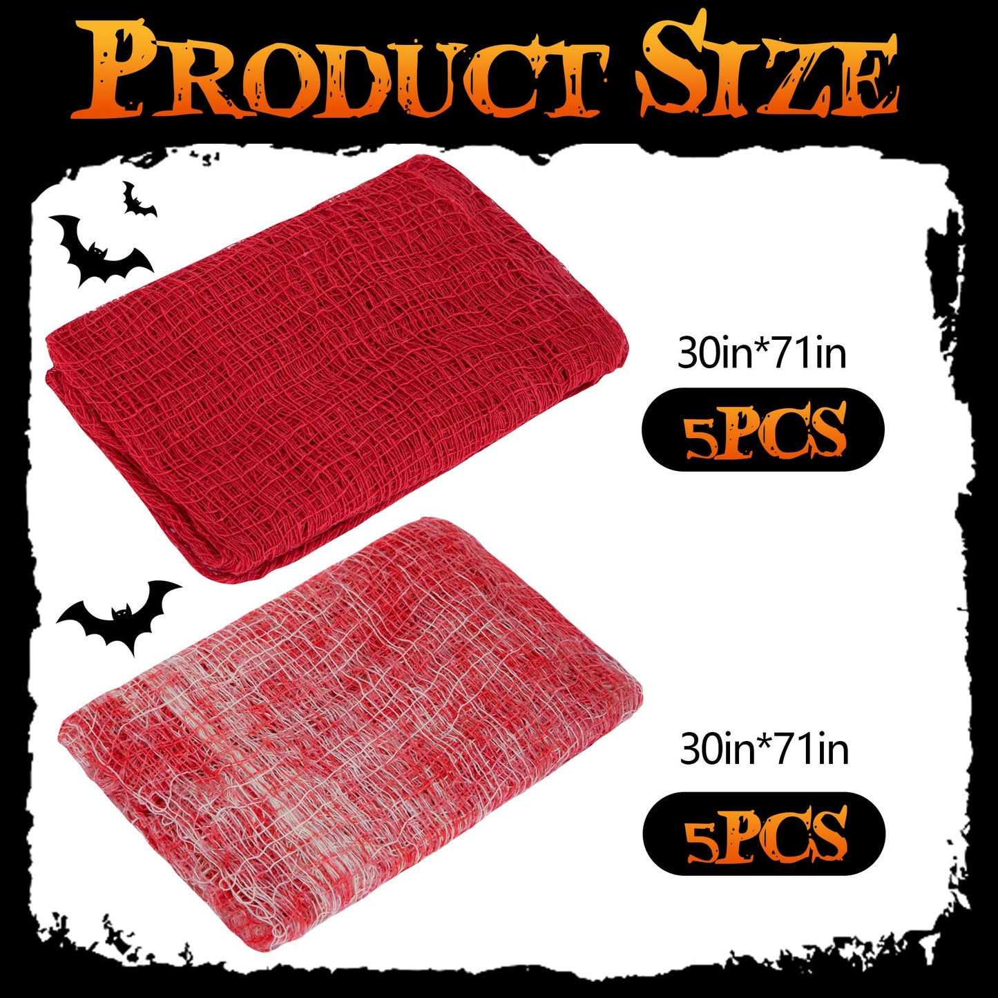 Watayo 10 Pcs Red Bloody Halloween Creepy Cloth, 71" x 30" Haunted House Scary Gauze Decoration, Spooky Fabric Cloth Hanging Halloween Decor for Evil Circus Yard Doorway Horror Themed Party Supplies