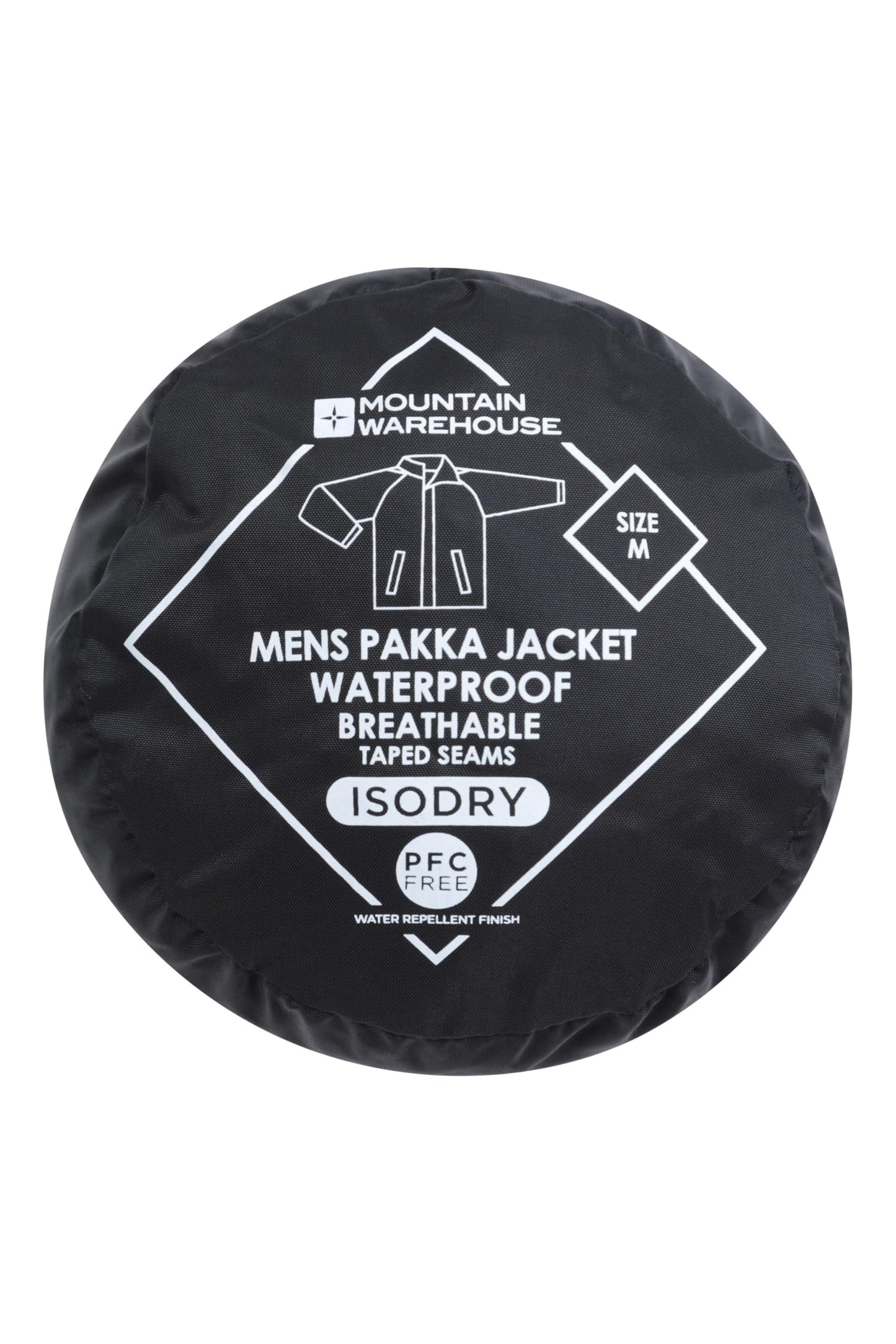 Mountain Warehouse Pakka Mens Waterproof Packable Jacket - IsoDry, Lightweight & Breathable Raincoat with Taped Seams & Packaway Bag - For Spring Summer & Travel Black L