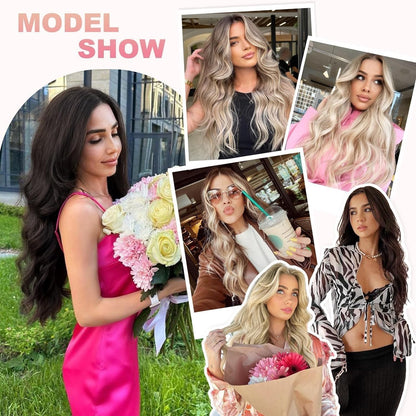 Ms TAj Halo Hair Extensions clip in hair extensions Natural Blonde with Dark Root 20 inch with Adjustable Size Removable Clips Invisible Secret Synthetic Hairpiece for Women
