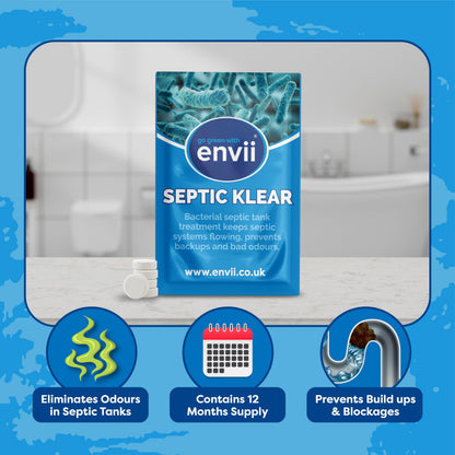 envii Septic Klear, Septic Tank Treatment & Cleaner, 12 Months Supply, Bacteria Booster Enzyme Tablets Remove Smells and Unblock Septic Tanks