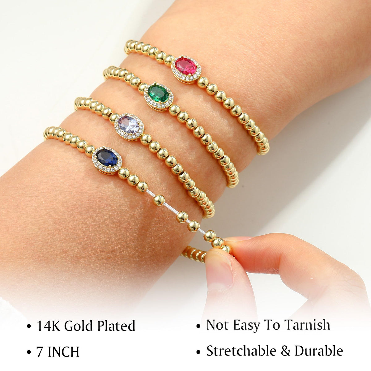 Turandoss Girlfriend Sister Gifts – Birthday Gifts for Girlfriend Her, Personalized 14K Gold Plated Oval Charm Created Aquamarine March Birthstone Beads Bracelet for Women Jewelry