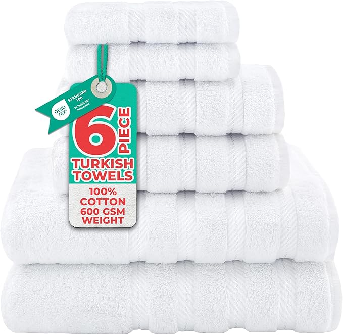 American Soft Linen Luxury 6 Piece Towel Set, 2 Bath Towels 2 Hand Towel 2