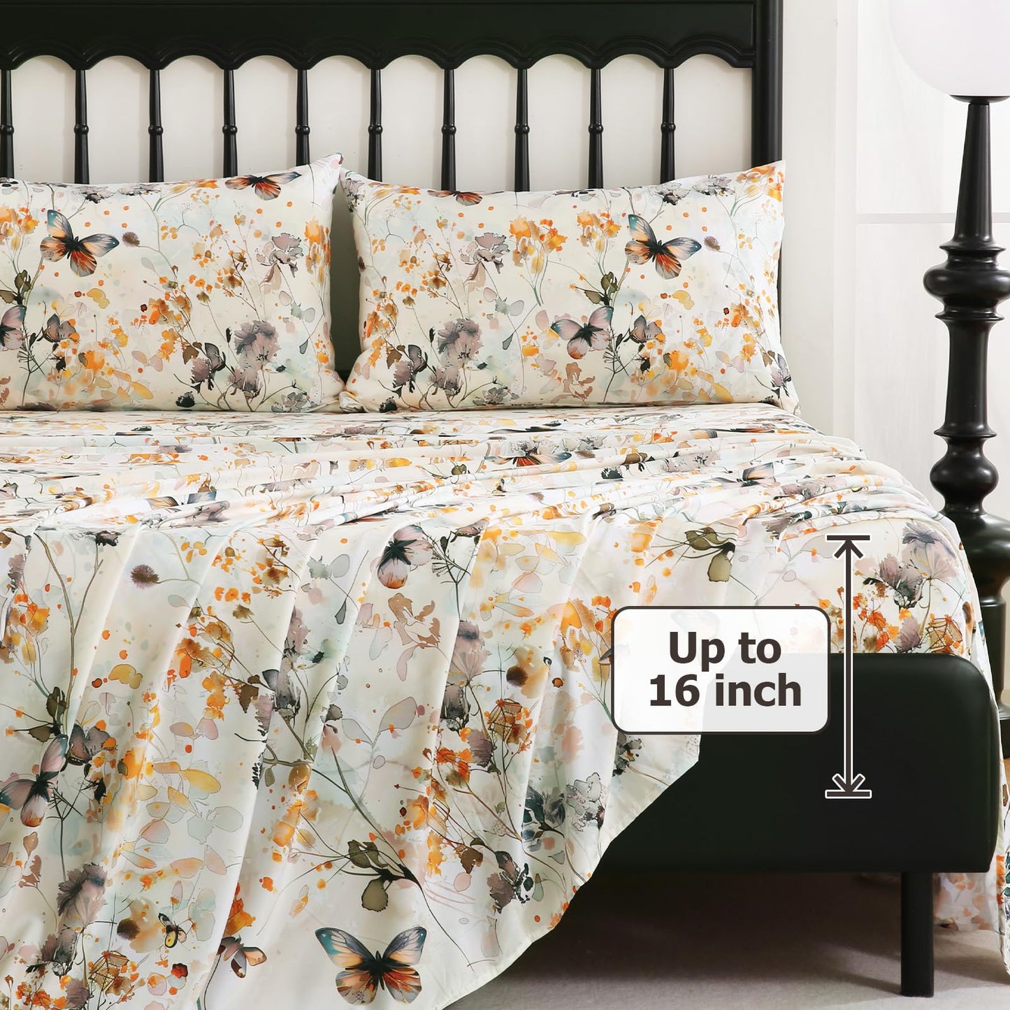 CozySmile Queen Size Printed Sheet Set Soft & Breathable Bedding Deep Pocket 16" Cooling Wrinkle Free Comforter Bed Set Botanical Pattern Sheets (Queen, Butterflies Dancing)