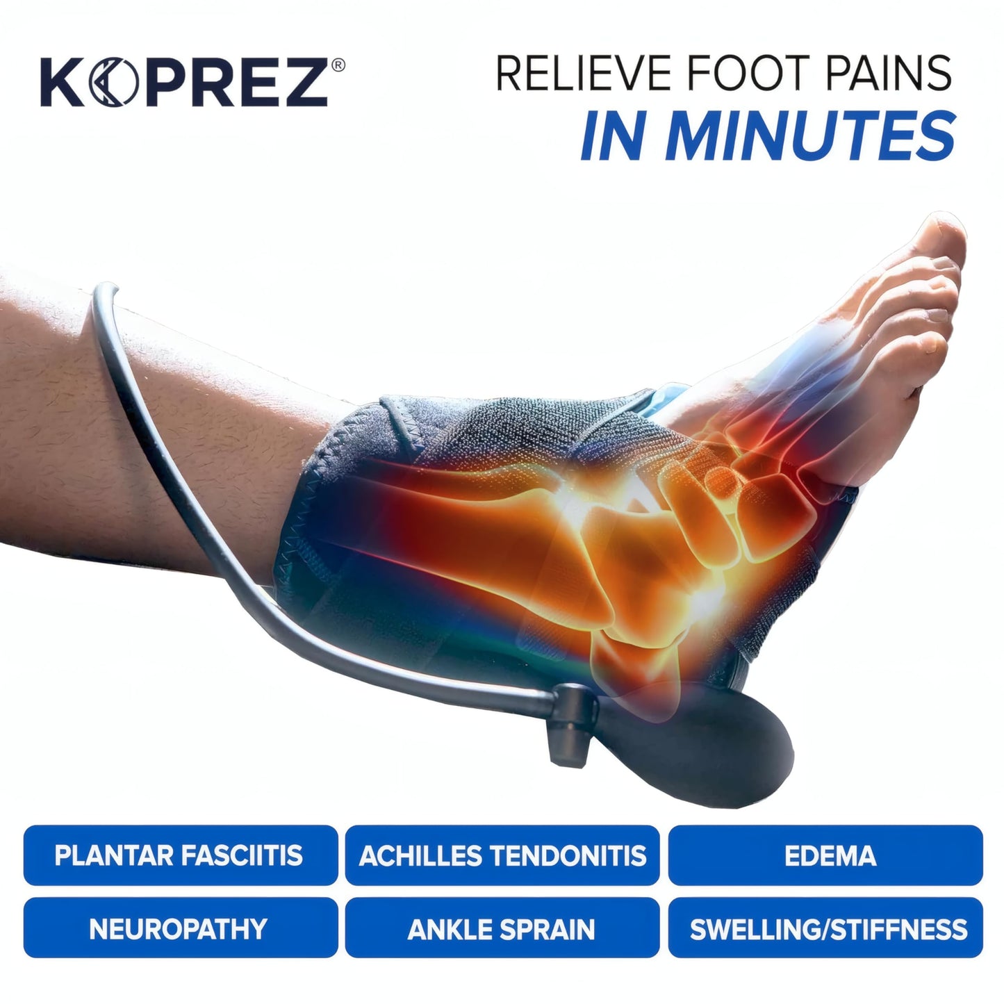 Koprez Foot Ice Pack Wrap with Compression Pump – Reusable Cryotherapy Wrap for Ankle, Heel, Achilles Tendon Pain Relief, Swelling & Injury Recovery, Universal Fit for Athletes