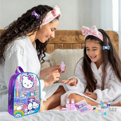 Hello Kitty and Friends Makeup Filled Backpack Set with 12 Pieces, Including Lip Gloss, Nail Polish, Nail Stones and Other Accessories, Ages 3+ for Parties, Sleepovers and Makeovers by Townley Girl